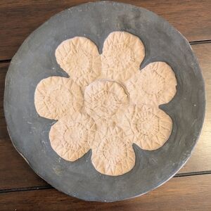 Handmade Decorative Clay Flower Plate in Gray and Tan